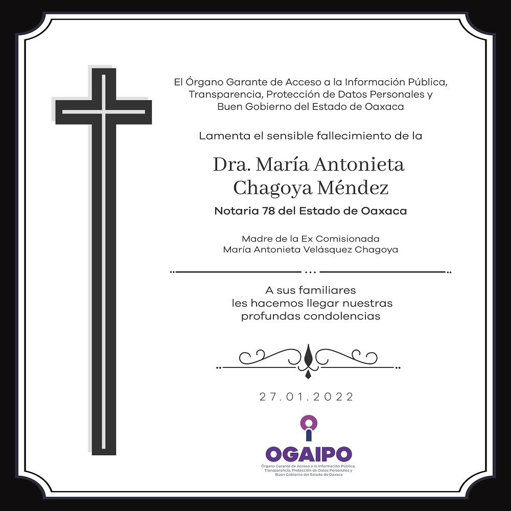 Lamenta OGAIPO el sensible fallecimiento de la Dra. María Antonieta Chagoya Méndez.