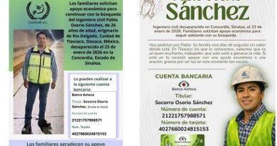 Demandan apoyo para búsqueda de oaxaqueño desaparecido en Sinaloa