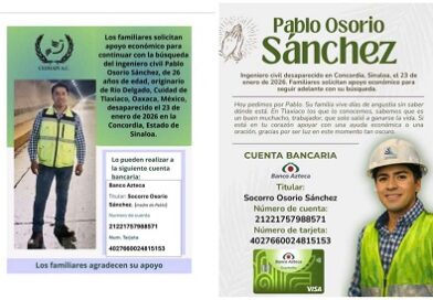 Demandan apoyo para búsqueda de oaxaqueño desaparecido en Sinaloa