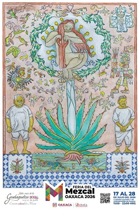 Acuarela de Takeda, imagen oficial de la Feria del Mezcal