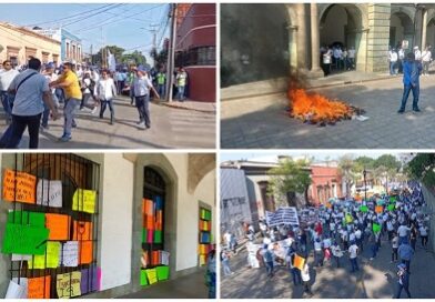 Golpes e incendio en marcha burócrata