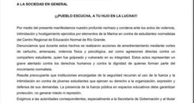 Denuncian agresión de marinos a normalistas
