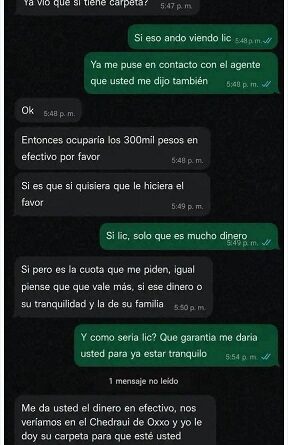 Perito prometió carpetazo a cambio de 300 mil pesos